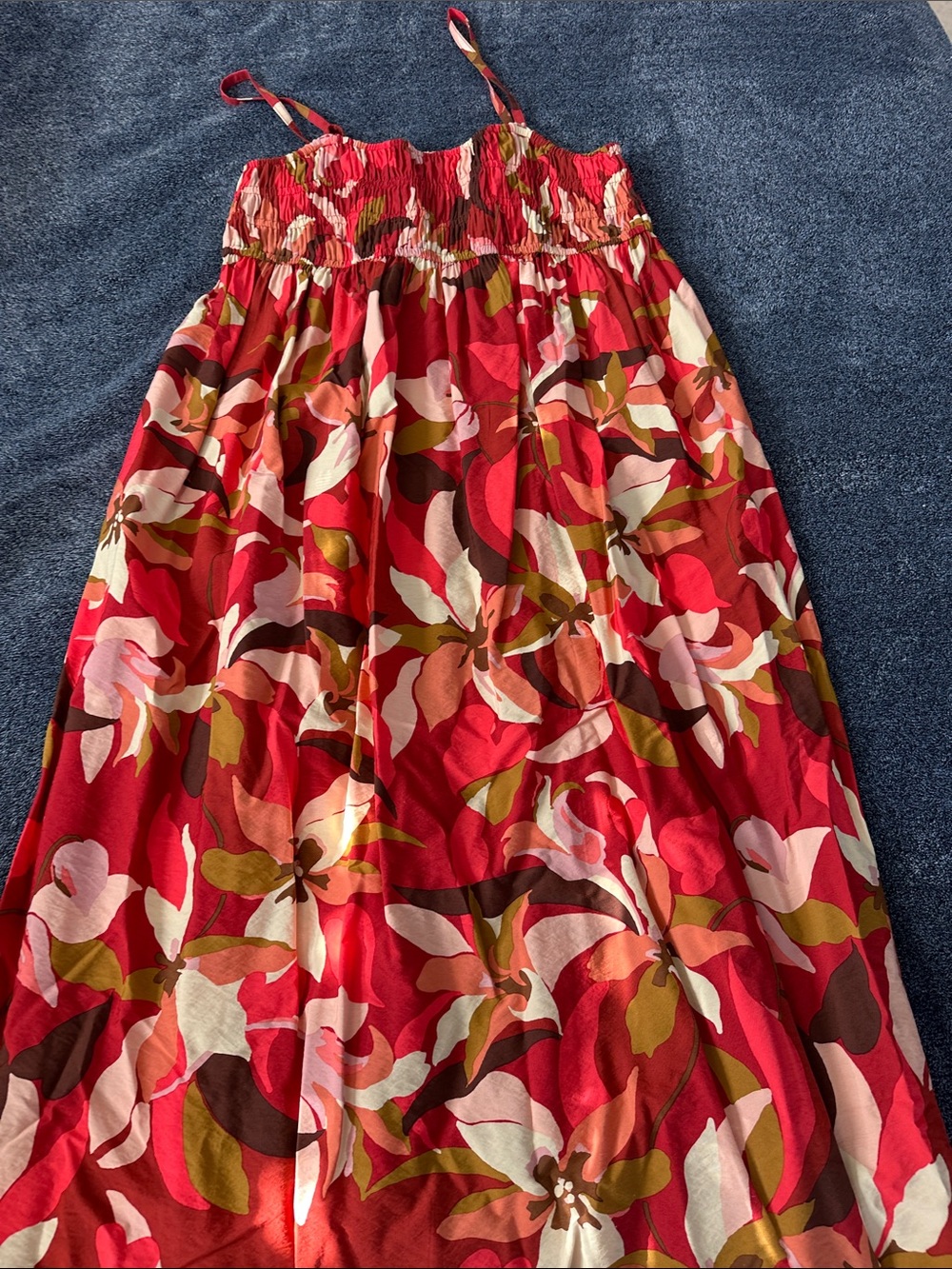a new day Red Floral Maxi Skirt with Pink and Olive Accents